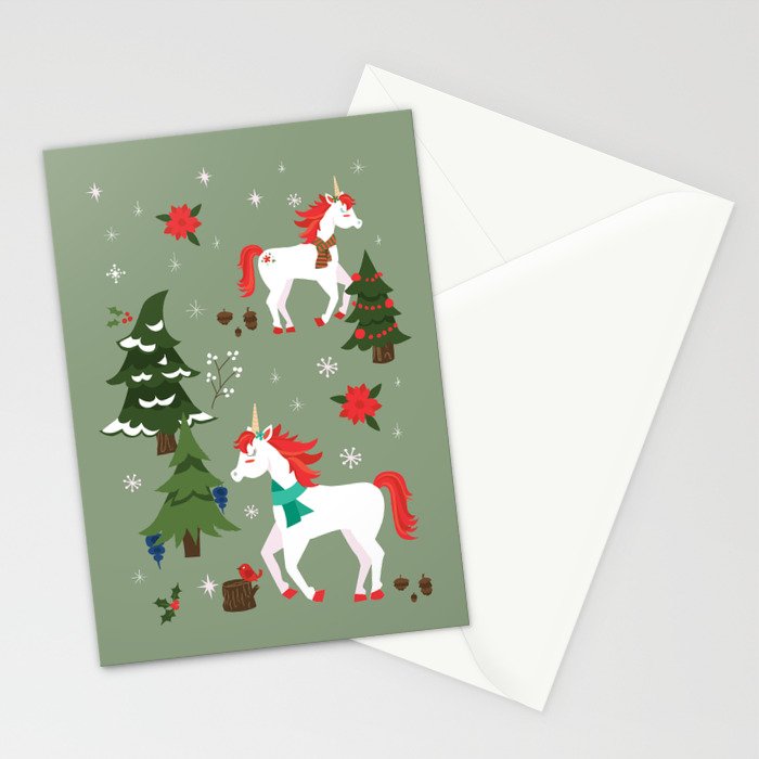 Christmas Winter Unicorn Pattern Stationery Card Gallery Image 2