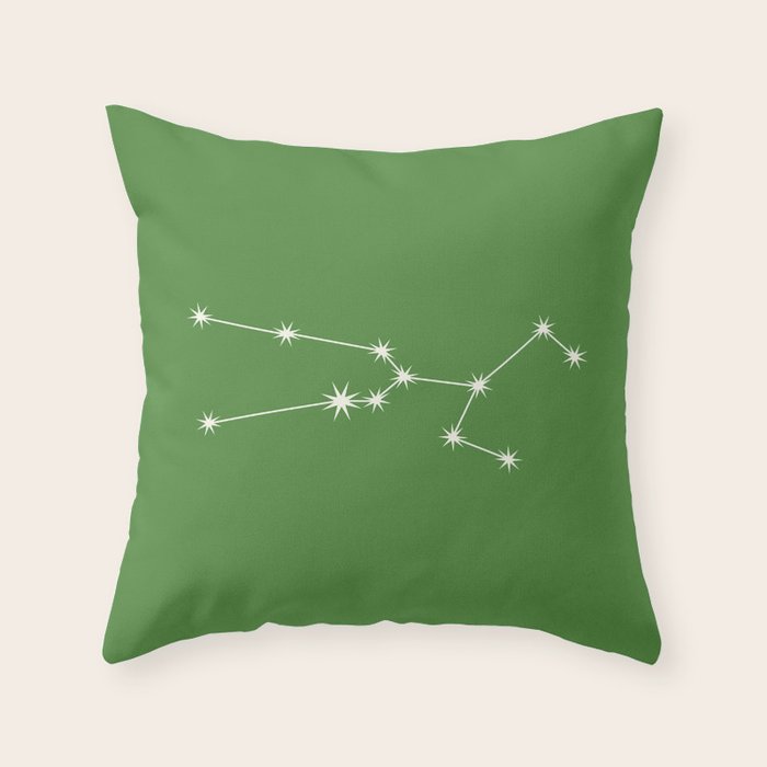 Taurus Zodiac Star Constellation Line Art Kelly Green Throw Pillow Gallery Image 6