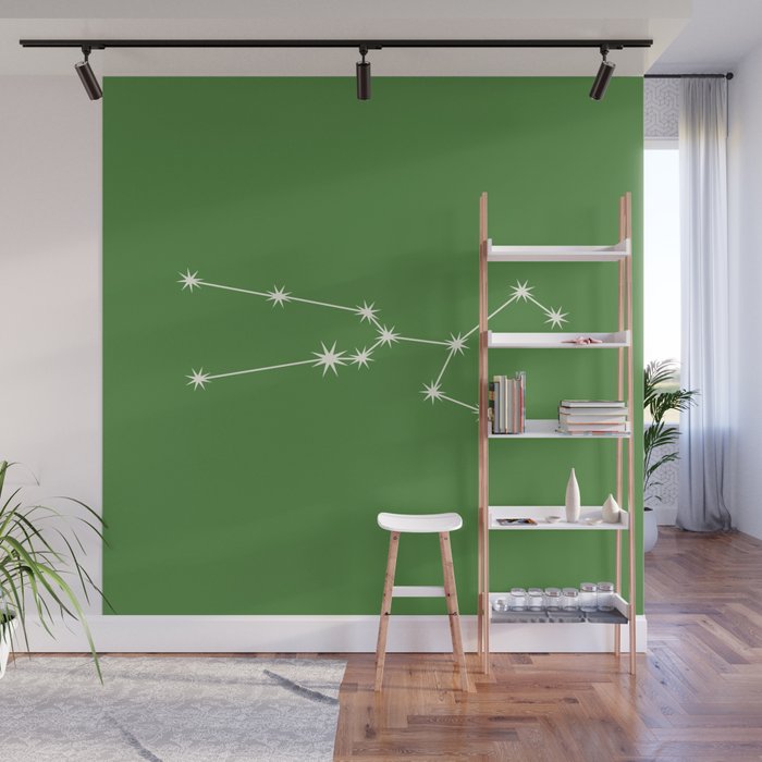 Taurus Zodiac Star Constellation Line Art Kelly Green Wall Mural Gallery Image 1