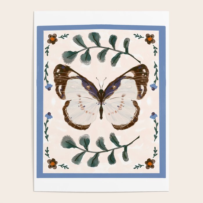 Elegant Watercolor Butterfly with Botanical Frame Poster Gallery Image 4
