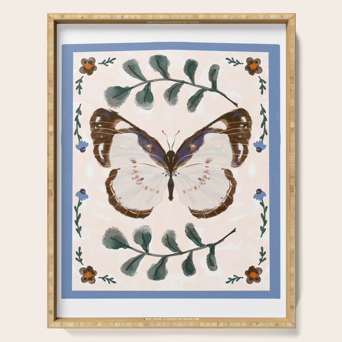 Elegant Watercolor Butterfly with Botanical Frame Serving Tray Gallery Image 1