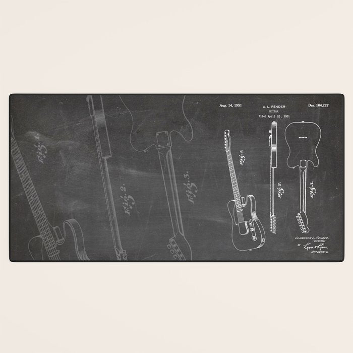 Electric Guitar Patent - Guitar Player Art - Black Chalkboard Desk Mat Gallery Image 3