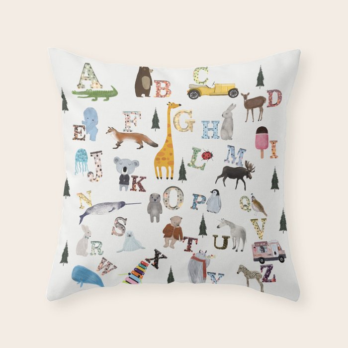 little nature alphabet Throw Pillow Gallery Image 1