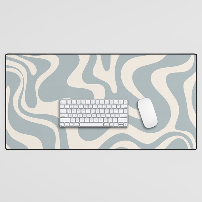 Liquid Swirl Retro Abstract Pattern in Light Blue-Gray and Cream Desk Mat Gallery Image 1
