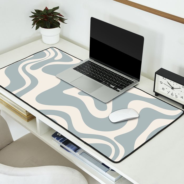 Liquid Swirl Retro Abstract Pattern in Light Blue-Gray and Cream Desk Mat Gallery Image 2