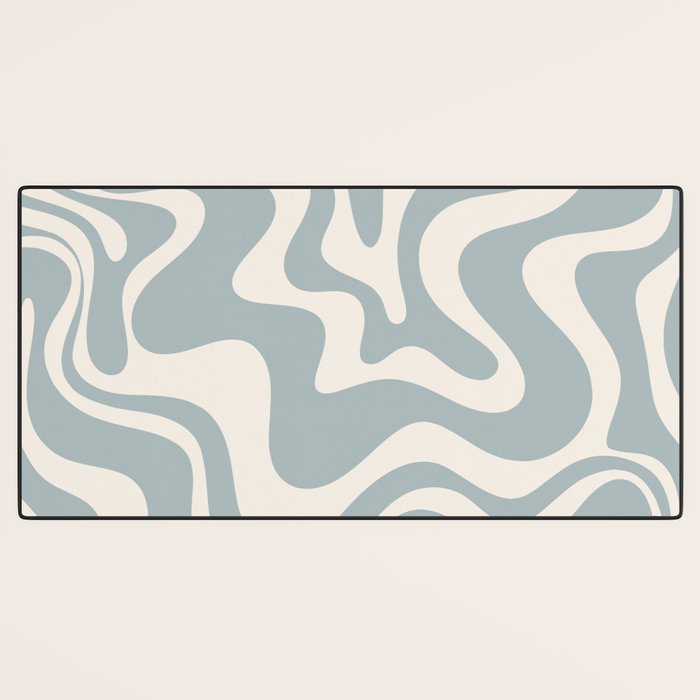 Liquid Swirl Retro Abstract Pattern in Light Blue-Gray and Cream Desk Mat Gallery Image 3
