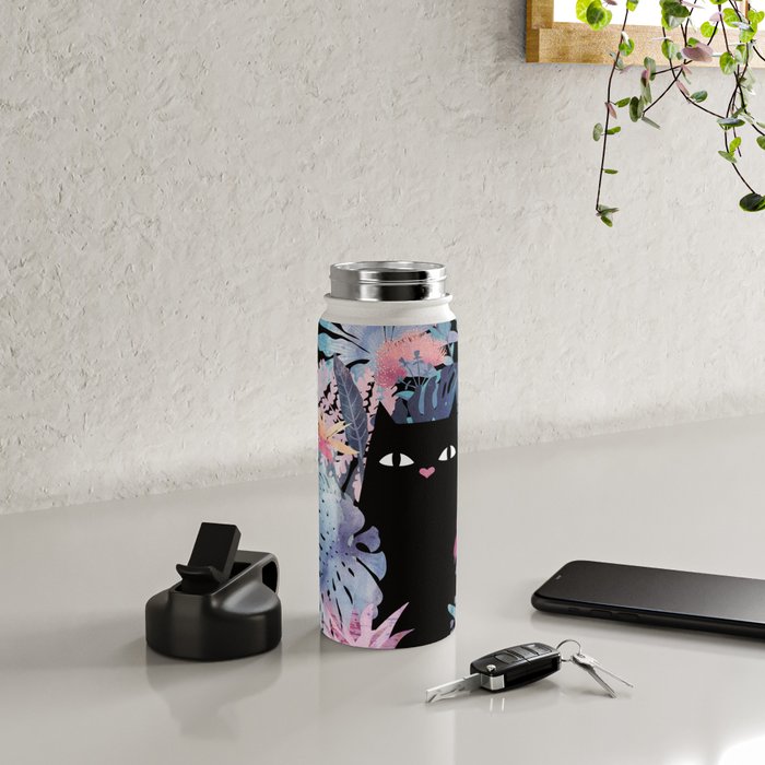 Popoki (Pastel Black Velvet) Water Bottle Gallery Image 4