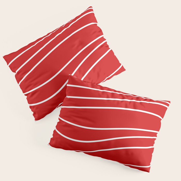 Line Waves in Bright Red and White - Minimalist Abstract Pattern Pillow Sham Gallery Image 3