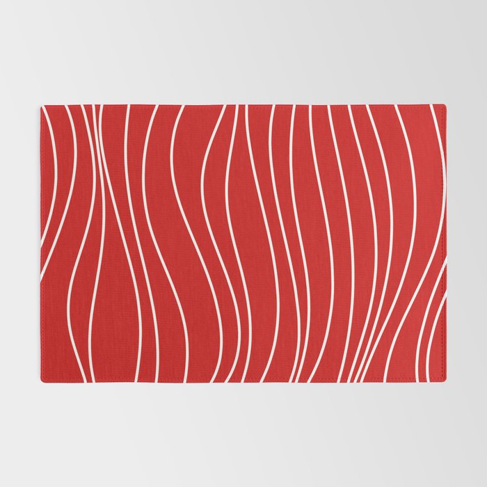 Line Waves in Bright Red and White - Minimalist Abstract Pattern Rug Gallery Image 2