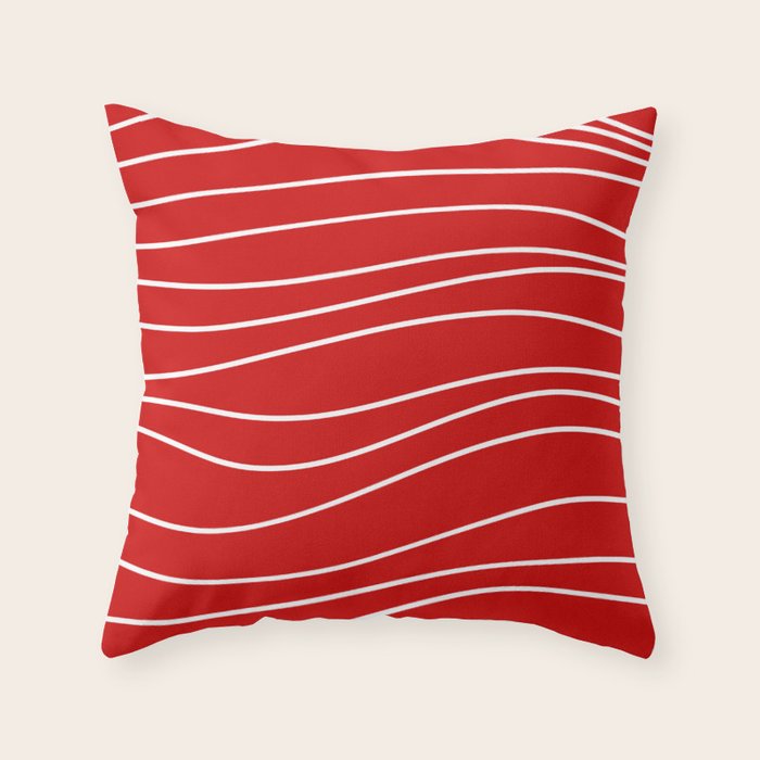 Line Waves in Bright Red and White - Minimalist Abstract Pattern Throw Pillow Gallery Image 6