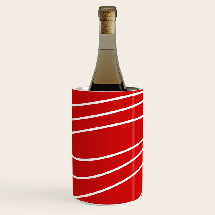 Line Waves in Bright Red and White - Minimalist Abstract Pattern Wine Chiller Gallery Image 1