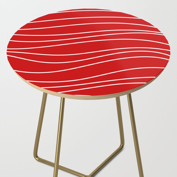 Line Waves in Bright Red and White - Minimalist Abstract Pattern Side Table Gallery Image 2