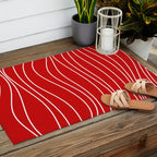 Line Waves in Bright Red and White - Minimalist Abstract Pattern Outdoor Rug Gallery Image 2
