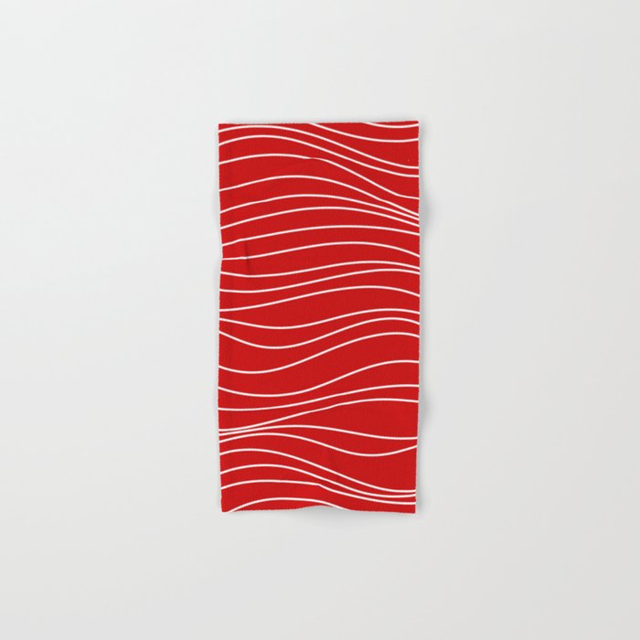Line Waves in Bright Red and White - Minimalist Abstract Pattern Bath Towel Gallery Image 1