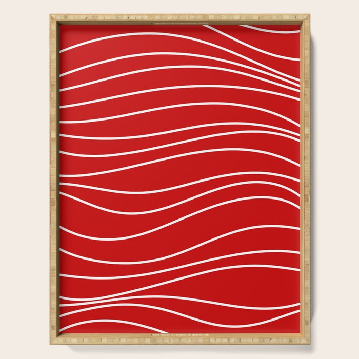 Line Waves in Bright Red and White - Minimalist Abstract Pattern Serving Tray Gallery Image 1