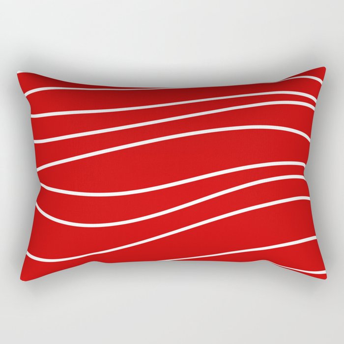 Line Waves in Bright Red and White - Minimalist Abstract Pattern Rectangular Pillow Gallery Image 1