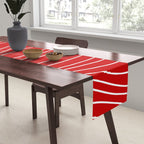 Line Waves in Bright Red and White - Minimalist Abstract Pattern Table Runner Gallery Image 2