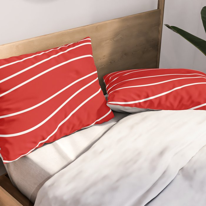 Line Waves in Bright Red and White - Minimalist Abstract Pattern Pillow Sham Gallery Image 2