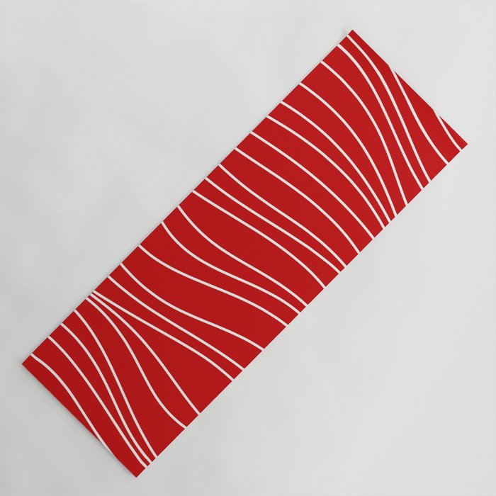 Line Waves in Bright Red and White - Minimalist Abstract Pattern Yoga Mat Gallery Image 1