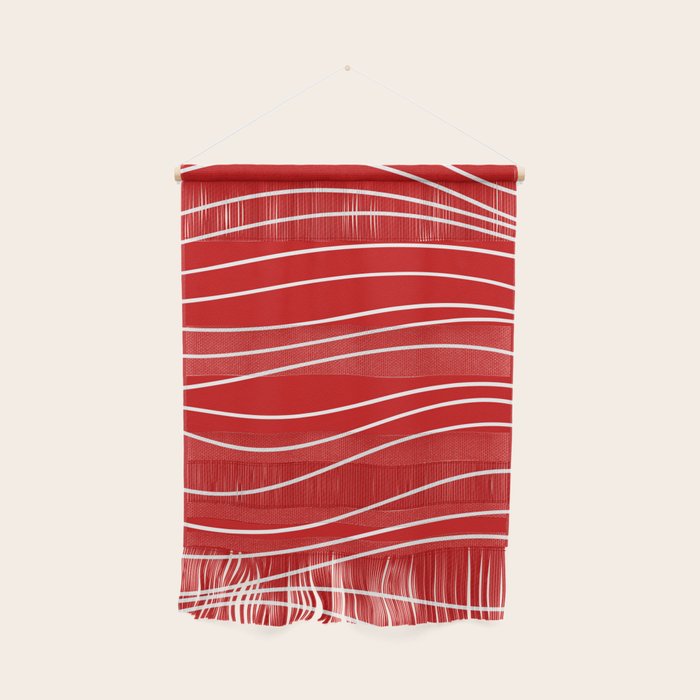 Line Waves in Bright Red and White - Minimalist Abstract Pattern Wall Hanging Gallery Image 1