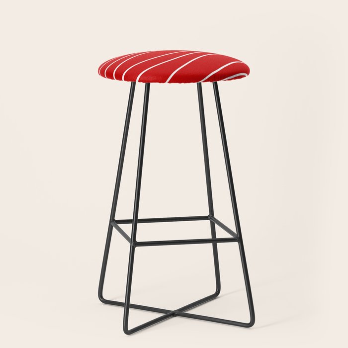 Line Waves in Bright Red and White - Minimalist Abstract Pattern Stool Gallery Image 1