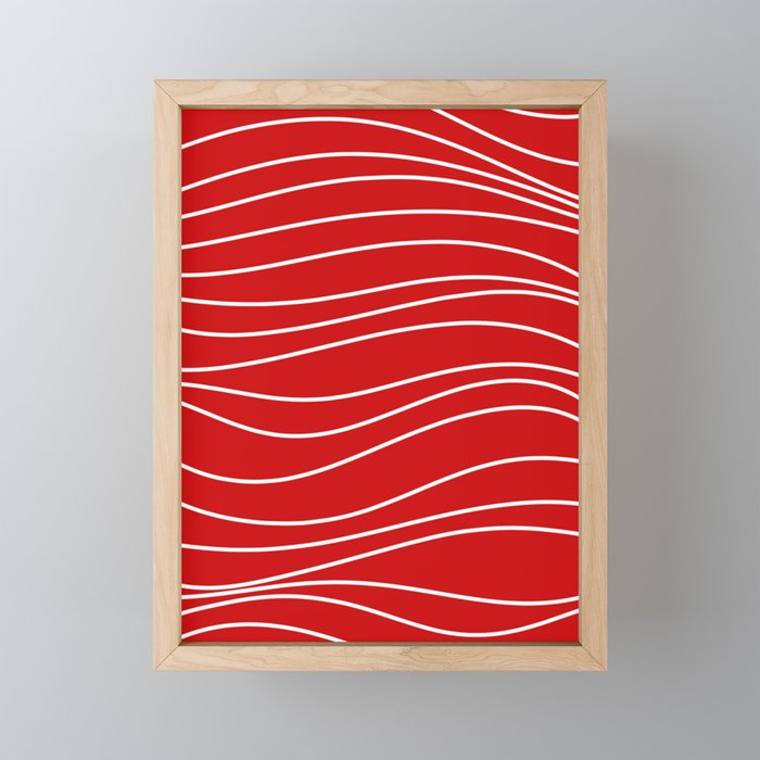 Line Waves in Bright Red and White - Minimalist Abstract Pattern Mini Art Print Gallery Image 1