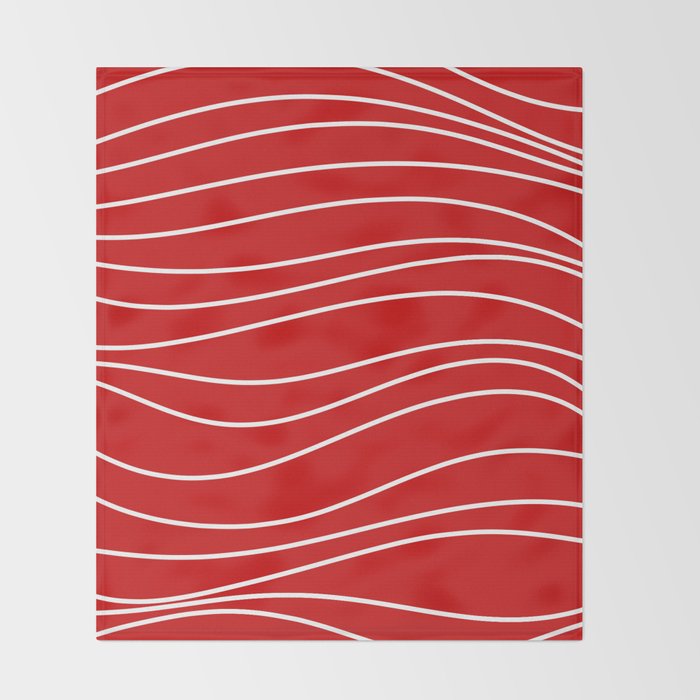 Line Waves in Bright Red and White - Minimalist Abstract Pattern Throw Blanket Gallery Image 2