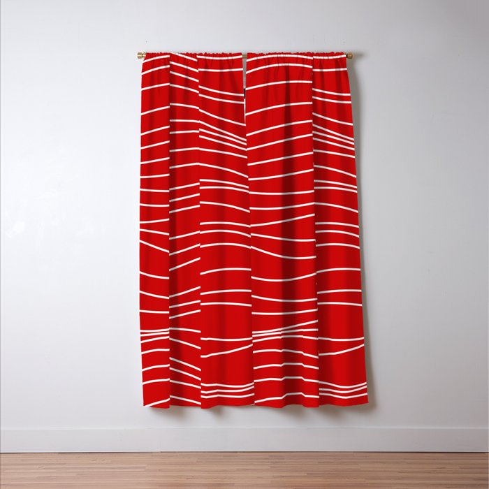 Line Waves in Bright Red and White - Minimalist Abstract Pattern Window Curtain Gallery Image 3
