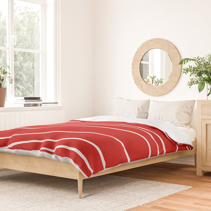 Line Waves in Bright Red and White - Minimalist Abstract Pattern Duvet Cover Gallery Image 2