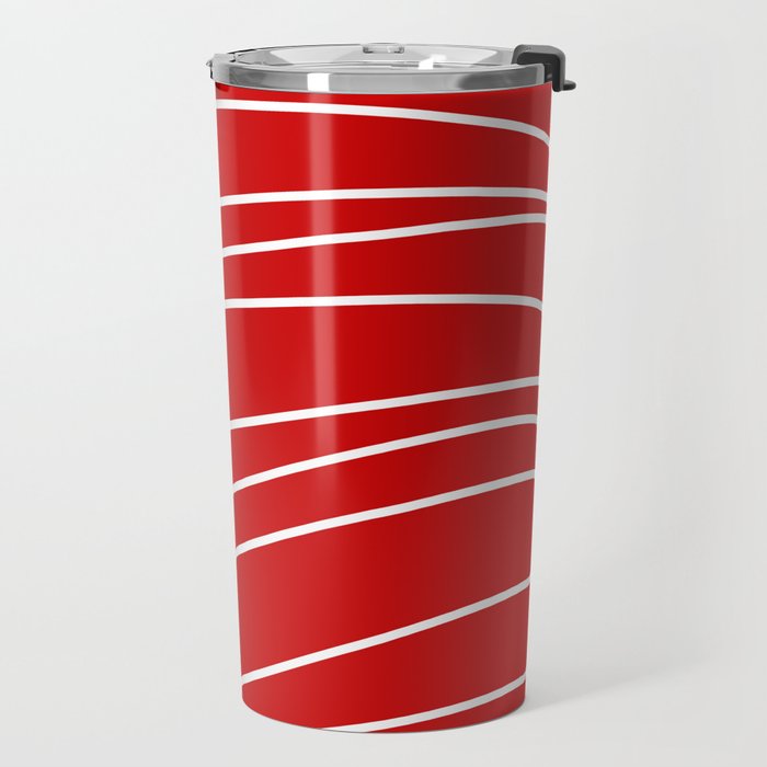 Line Waves in Bright Red and White - Minimalist Abstract Pattern Travel Mug Gallery Image 2