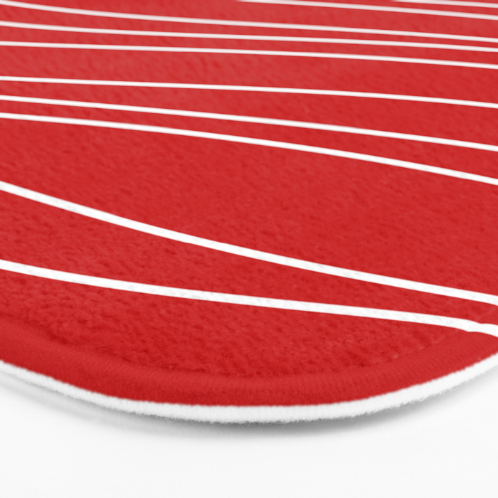 Line Waves in Bright Red and White - Minimalist Abstract Pattern Bath Mat Gallery Image 3