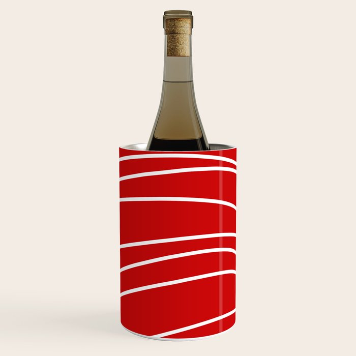 Line Waves in Bright Red and White - Minimalist Abstract Pattern Wine Chiller Gallery Image 3