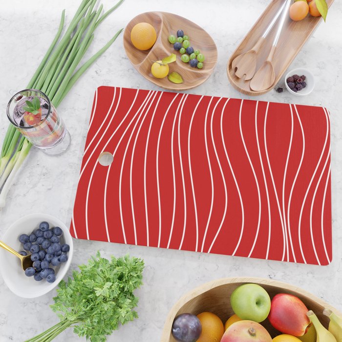 Line Waves in Bright Red and White - Minimalist Abstract Pattern Cutting Board Gallery Image 2