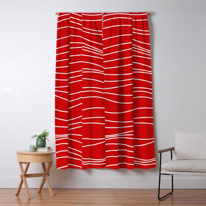 Line Waves in Bright Red and White - Minimalist Abstract Pattern Window Curtain Gallery Image 5