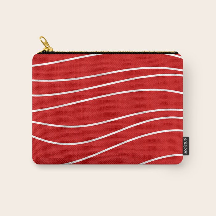 Line Waves in Bright Red and White - Minimalist Abstract Pattern Carry All Pouch Gallery Image 1