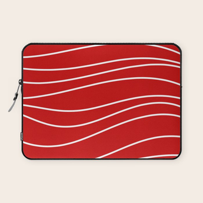 Line Waves in Bright Red and White - Minimalist Abstract Pattern Laptop Sleeve Gallery Image 1