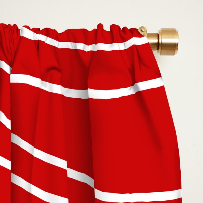 Line Waves in Bright Red and White - Minimalist Abstract Pattern Window Curtain Gallery Image 2