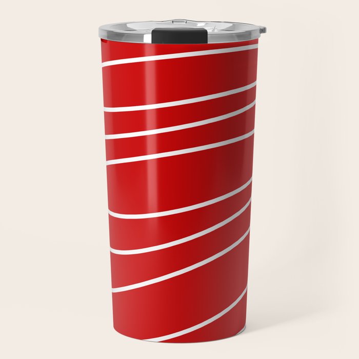Line Waves in Bright Red and White - Minimalist Abstract Pattern Travel Mug Gallery Image 1