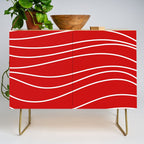 Line Waves in Bright Red and White - Minimalist Abstract Pattern Credenza Gallery Image 1