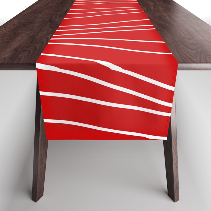 Line Waves in Bright Red and White - Minimalist Abstract Pattern Table Runner Gallery Image 1