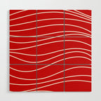 Line Waves in Bright Red and White - Minimalist Abstract Pattern Wood Wall Art Gallery Image 1