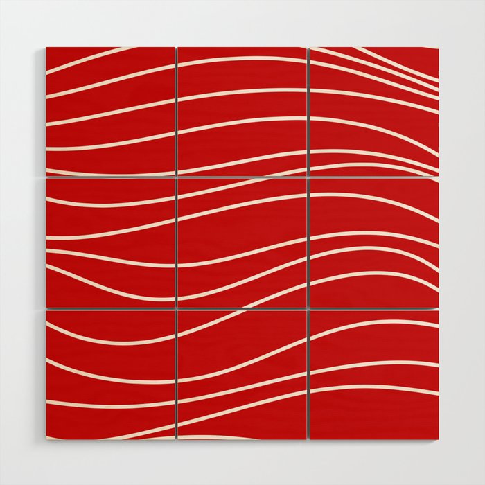 Line Waves in Bright Red and White - Minimalist Abstract Pattern Wood Wall Art Gallery Image 1