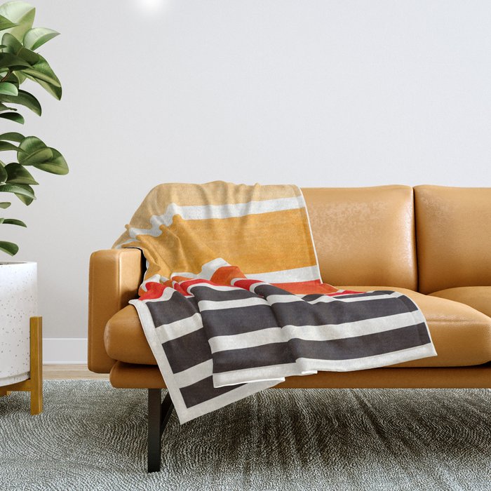 Orange Minimalist Watercolor Mid Century Staggered Stripes Rothko Color Block Geometric Art Throw Blanket Gallery Image 1