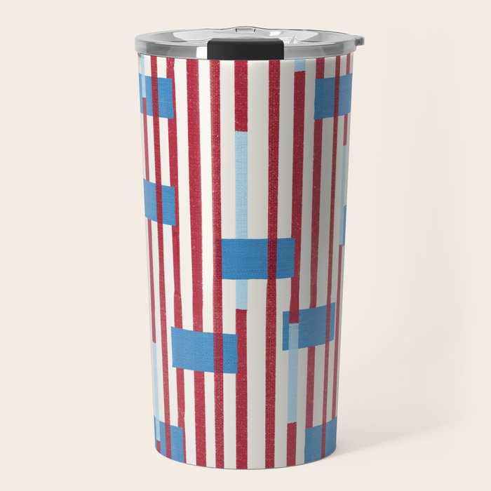 Playful Stripes and Blocks Geometric Pattern Travel Mug Gallery Image 1