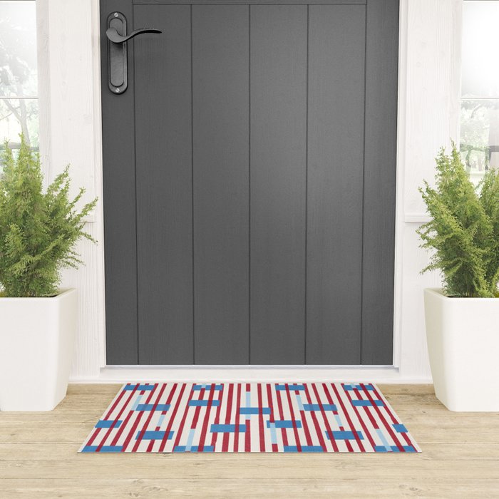Playful Stripes and Blocks Geometric Pattern Welcome Mat Gallery Image 3
