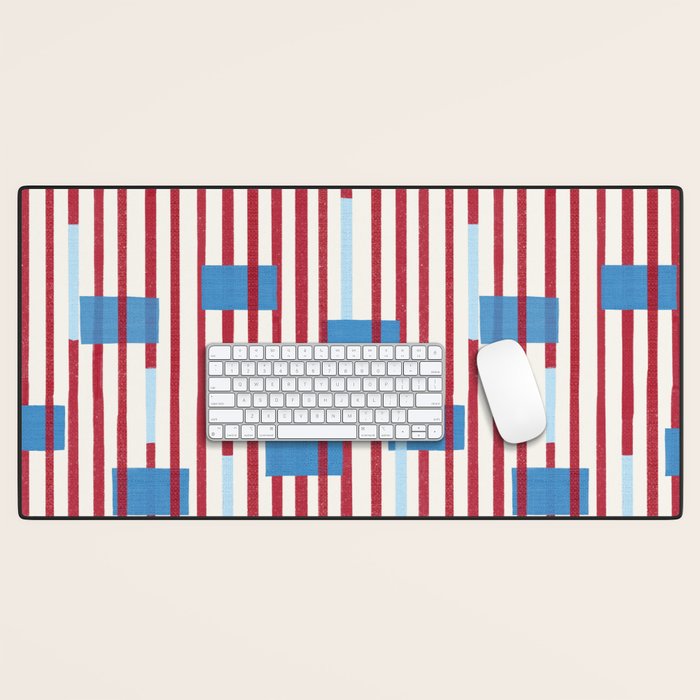 Playful Stripes and Blocks Geometric Pattern Desk Mat Gallery Image 1
