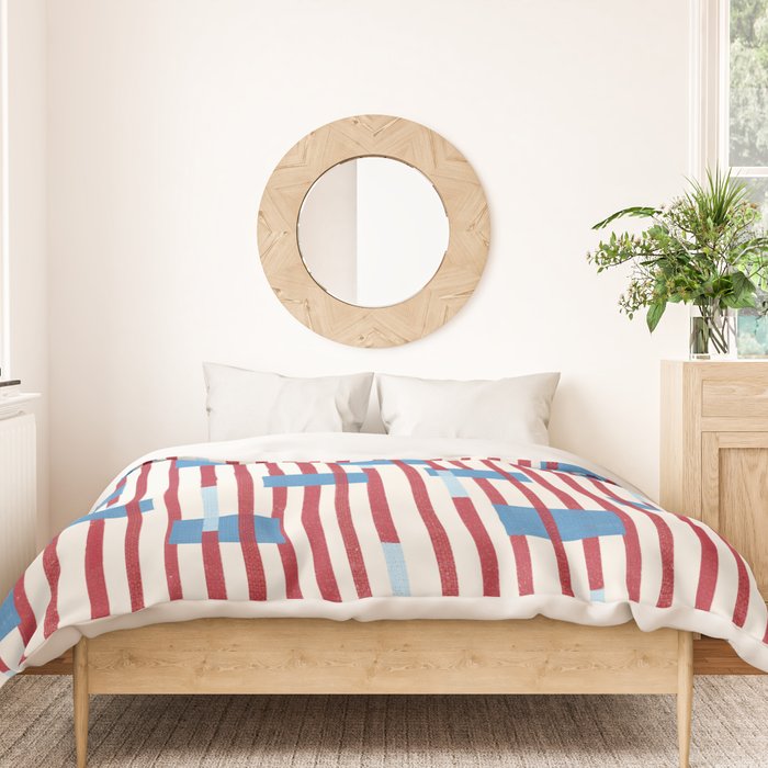 Playful Stripes and Blocks Geometric Pattern Duvet Cover Gallery Image 3