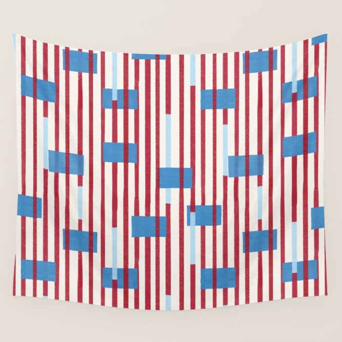 Playful Stripes and Blocks Geometric Pattern Wall Tapestry Gallery Image 1