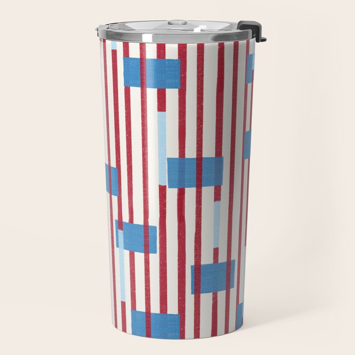 Playful Stripes and Blocks Geometric Pattern Travel Mug Gallery Image 2