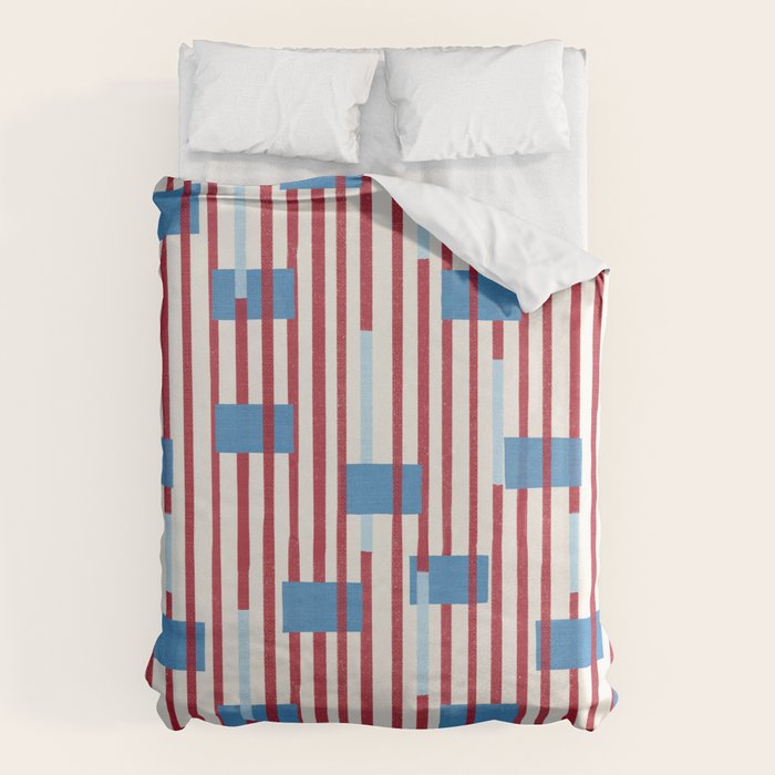 Playful Stripes and Blocks Geometric Pattern Duvet Cover Gallery Image 1